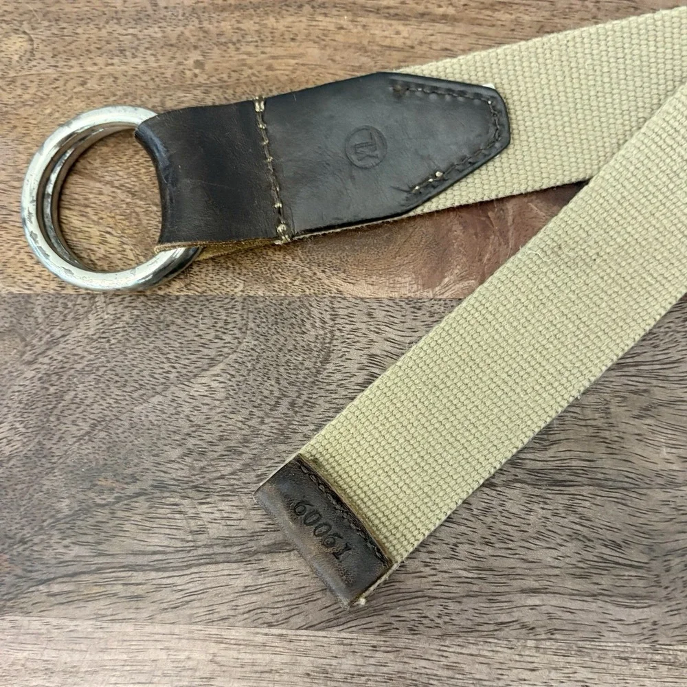Martin Dingman O-Ring Belt XL Khaki Canvas Brown Leather Mens Double Ring